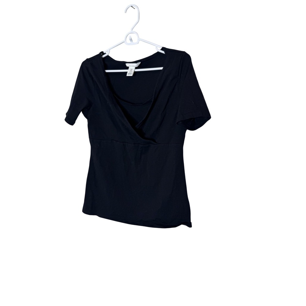 H&M Mama Shirt Womens Medium Black Maternity Nursing V Neck Short Sleeve Top